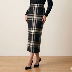 Casual Corner Wool Lined Skirt Black Cream Size 8 W 15" L 35"